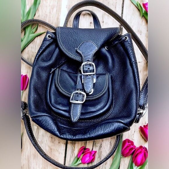 ROOTS Leather Mini-Backpack, Purse, Rucksack l Black Pebbled l Vintage - Picture 9 of 9